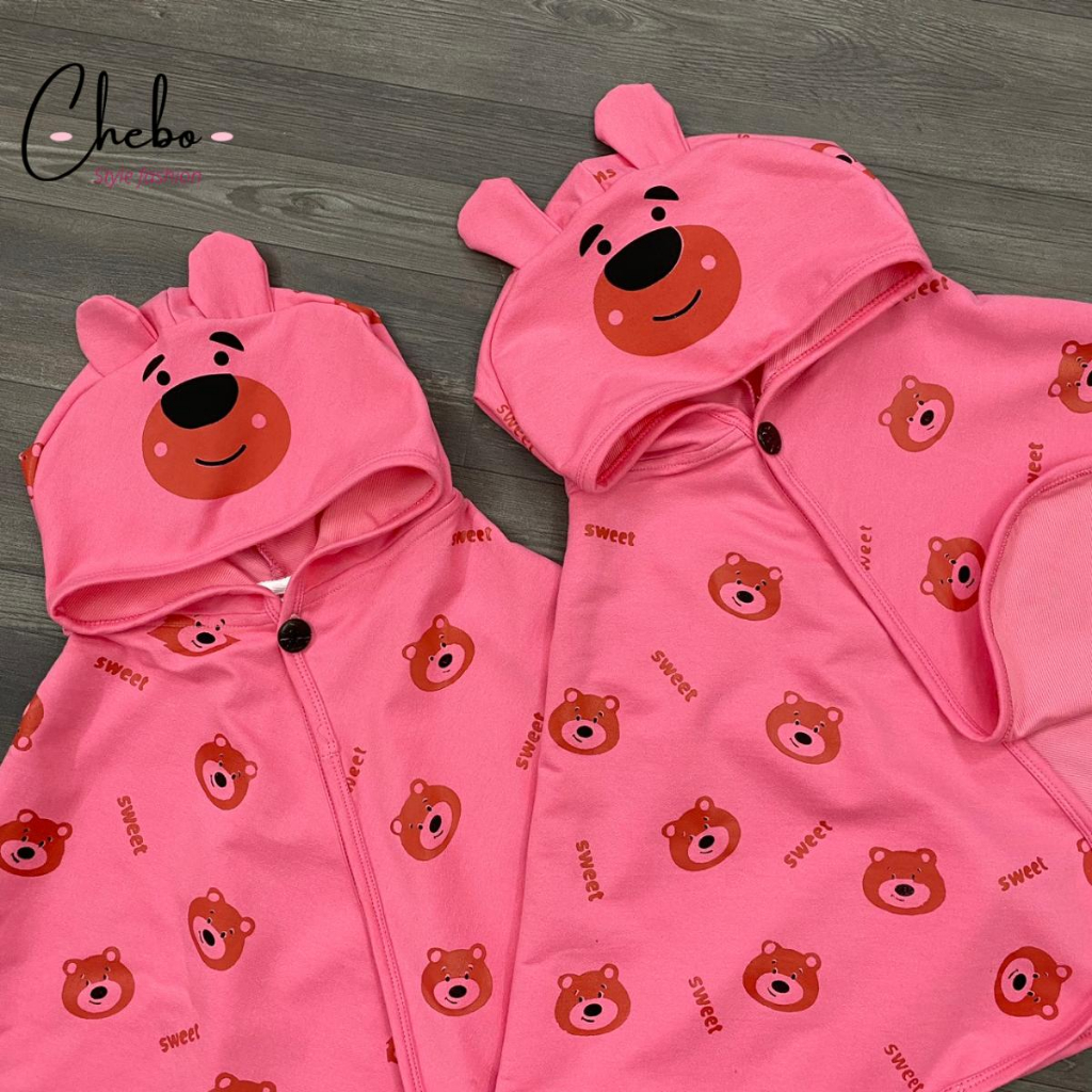 Áo choàng nắng gấu dâu hồng dễ thương cho bé chất Cotton da cá,thấm hút mồ hôi,chống tia UV