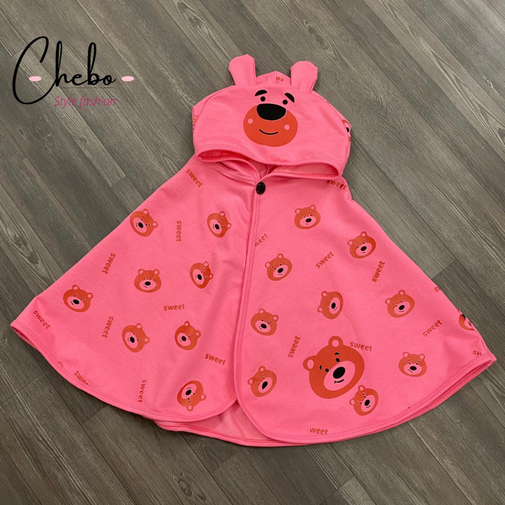 Áo choàng nắng gấu dâu hồng dễ thương cho bé chất Cotton da cá,thấm hút mồ hôi,chống tia UV