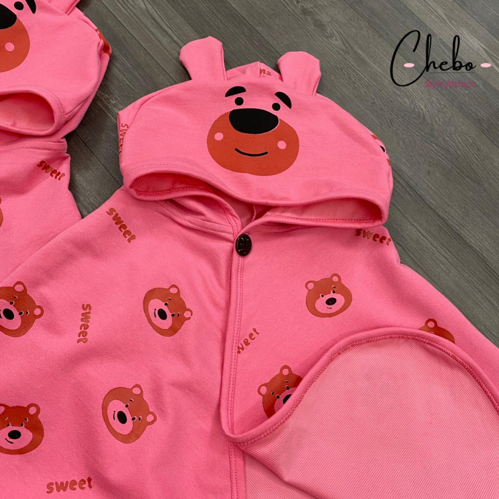 Áo choàng nắng gấu dâu hồng dễ thương cho bé chất Cotton da cá,thấm hút mồ hôi,chống tia UV