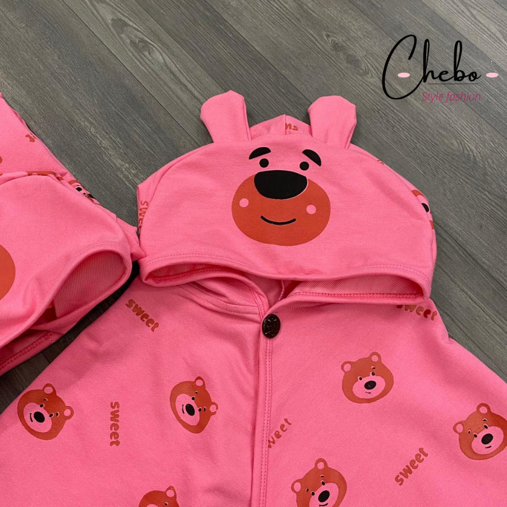 Áo choàng nắng gấu dâu hồng dễ thương cho bé chất Cotton da cá,thấm hút mồ hôi,chống tia UV