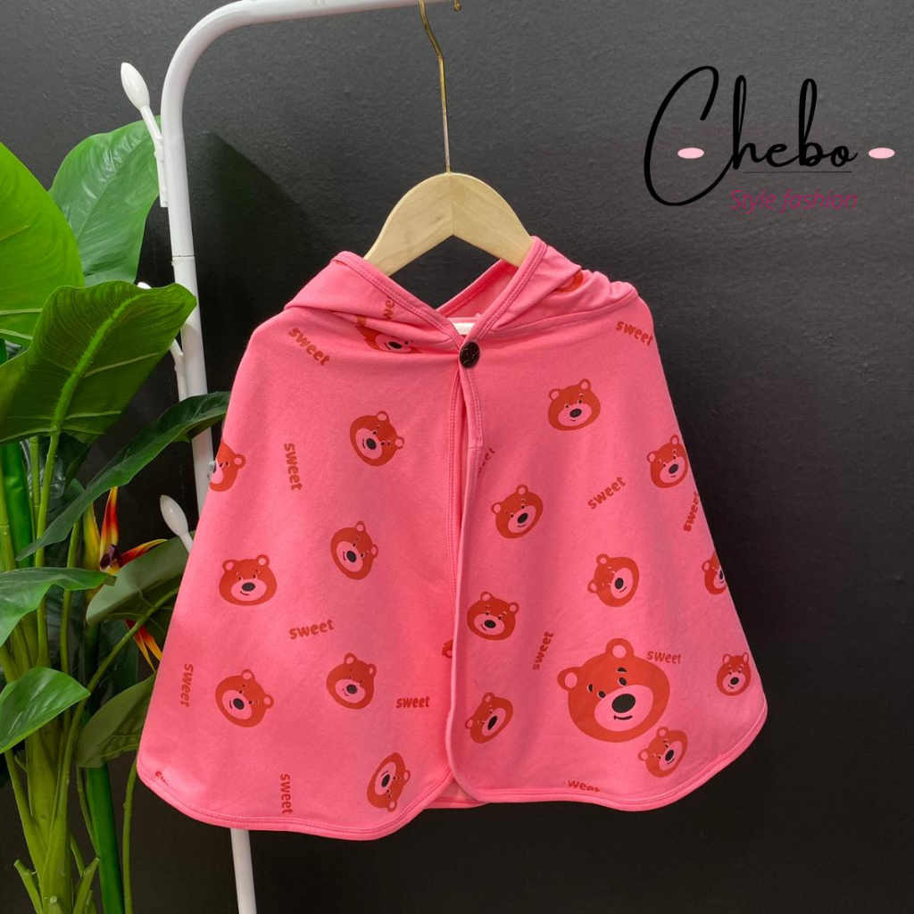 Áo choàng nắng gấu dâu hồng dễ thương cho bé chất Cotton da cá,thấm hút mồ hôi,chống tia UV