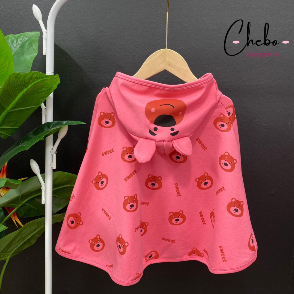 Áo choàng nắng gấu dâu hồng dễ thương cho bé chất Cotton da cá,thấm hút mồ hôi,chống tia UV
