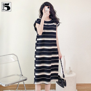 Đầm thun nữ Twentyfive dáng suông rộng sát nách họa tiết kẻ ngang xoắn lưng 4822