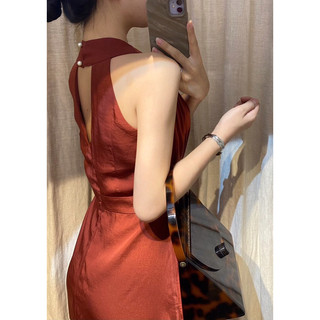 Grace - Elegant Silk Dress - Đầm Midi Cổ Yếm E40