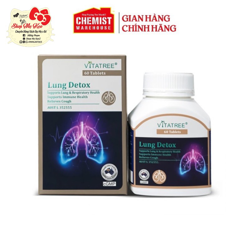 [Mẫu Mới - Date 2027] Viên uống Bổ phổi, thải độc phổi Vitatree lung detox 60 viên của Úc