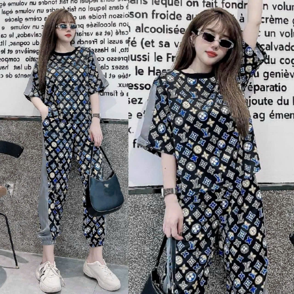 Bộ dài thể thao nữ thun lạnh Cotton phối 3D hoa văn cao cấp phong cách trẻ trung cá tính