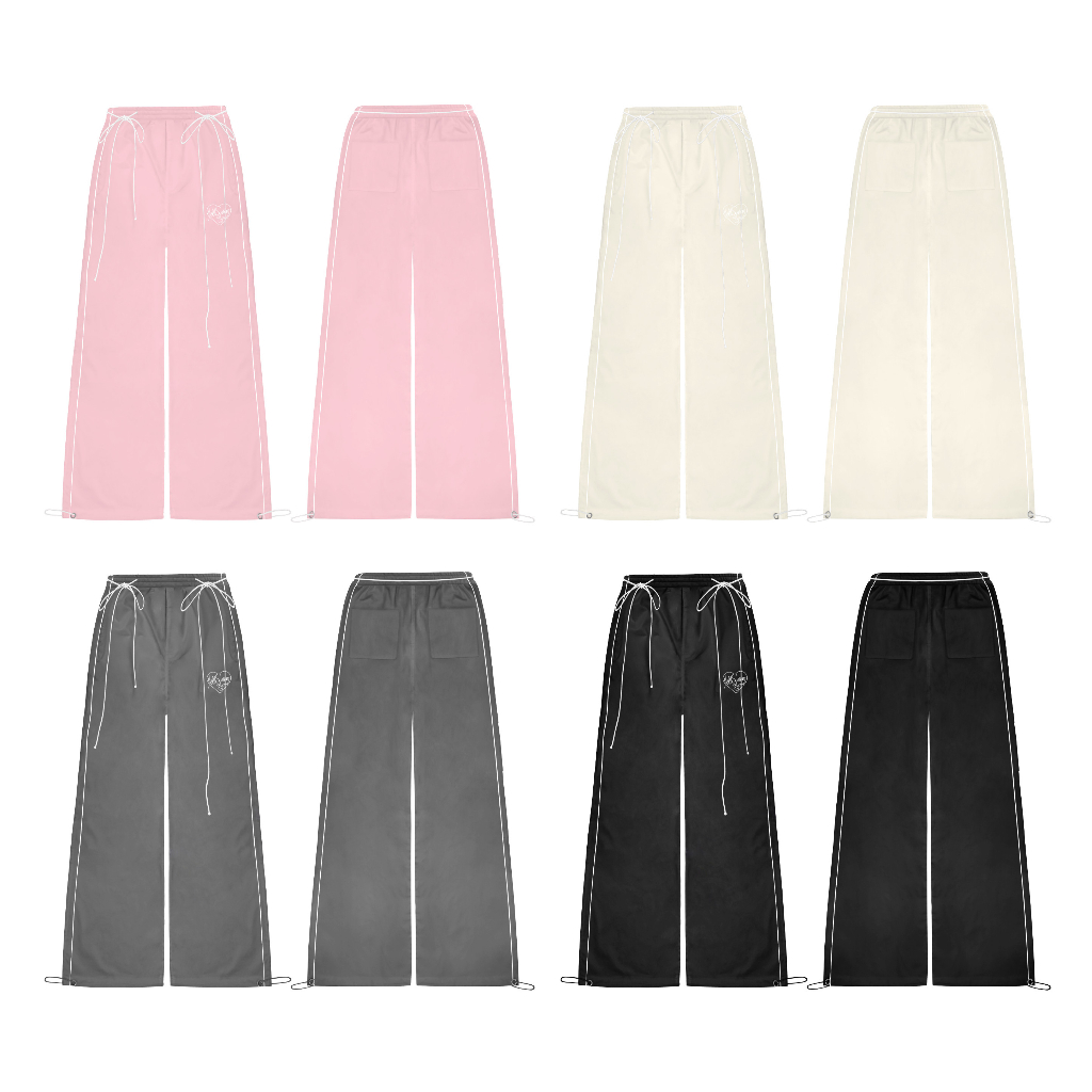 Quần dù dài ống rộng Kill System Sunny màu kem thắt nơ 2 bên lai có dây rút