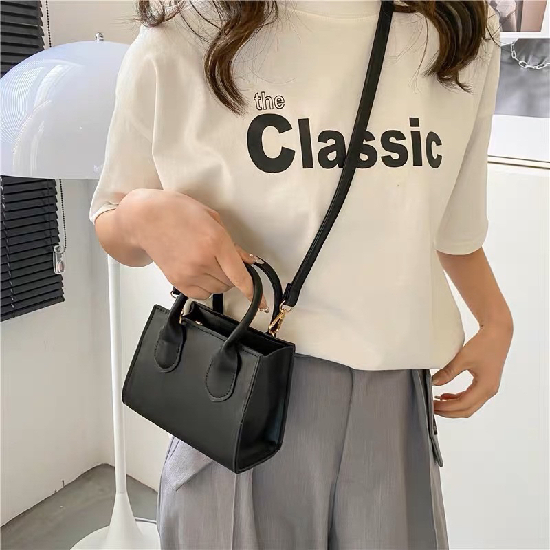 Túi Xách Nữ Đeo Chéo Mini Da Trơn Dáng Hộp Vuông 2Quai