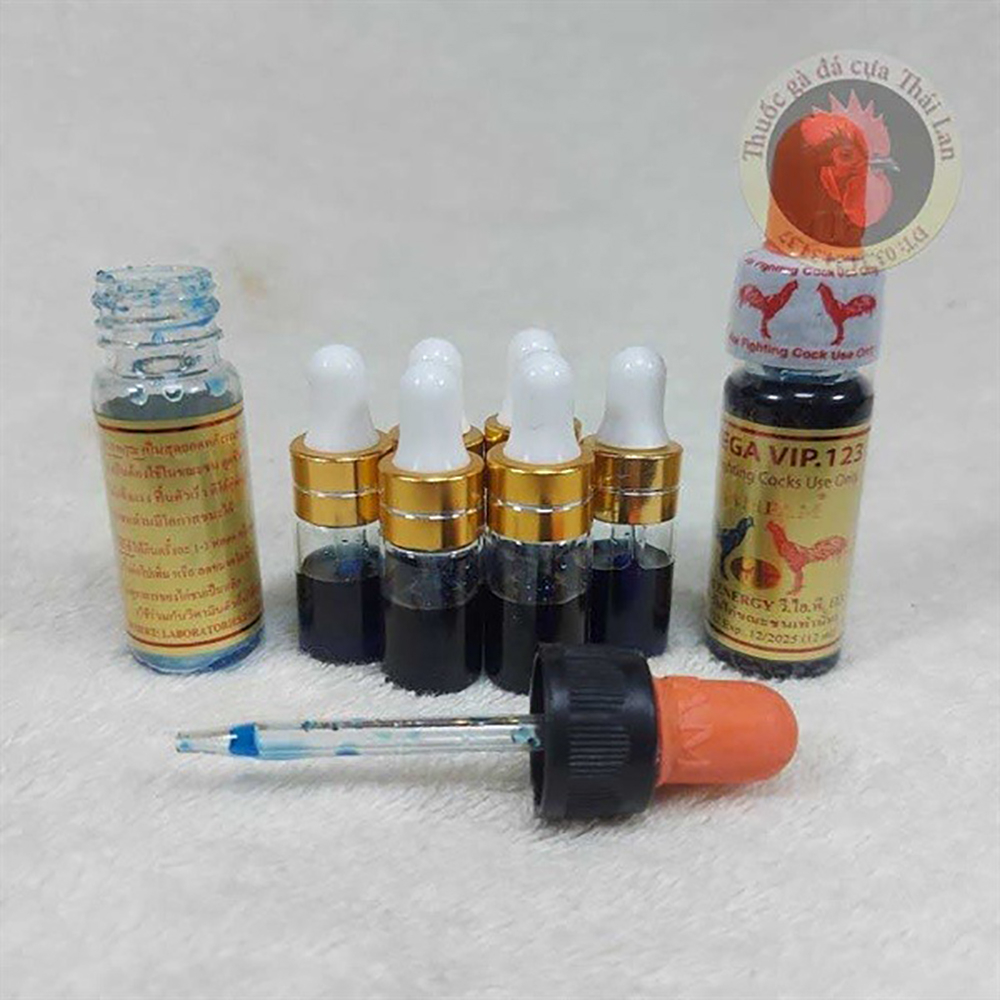 Thuốc nuôi gà đá bo lớn MEGA VIP 123 - LAMPAM Thái Lan - Tăng bo lớn, sung, hừng gà, tải cựa - Chai chiết 1cc