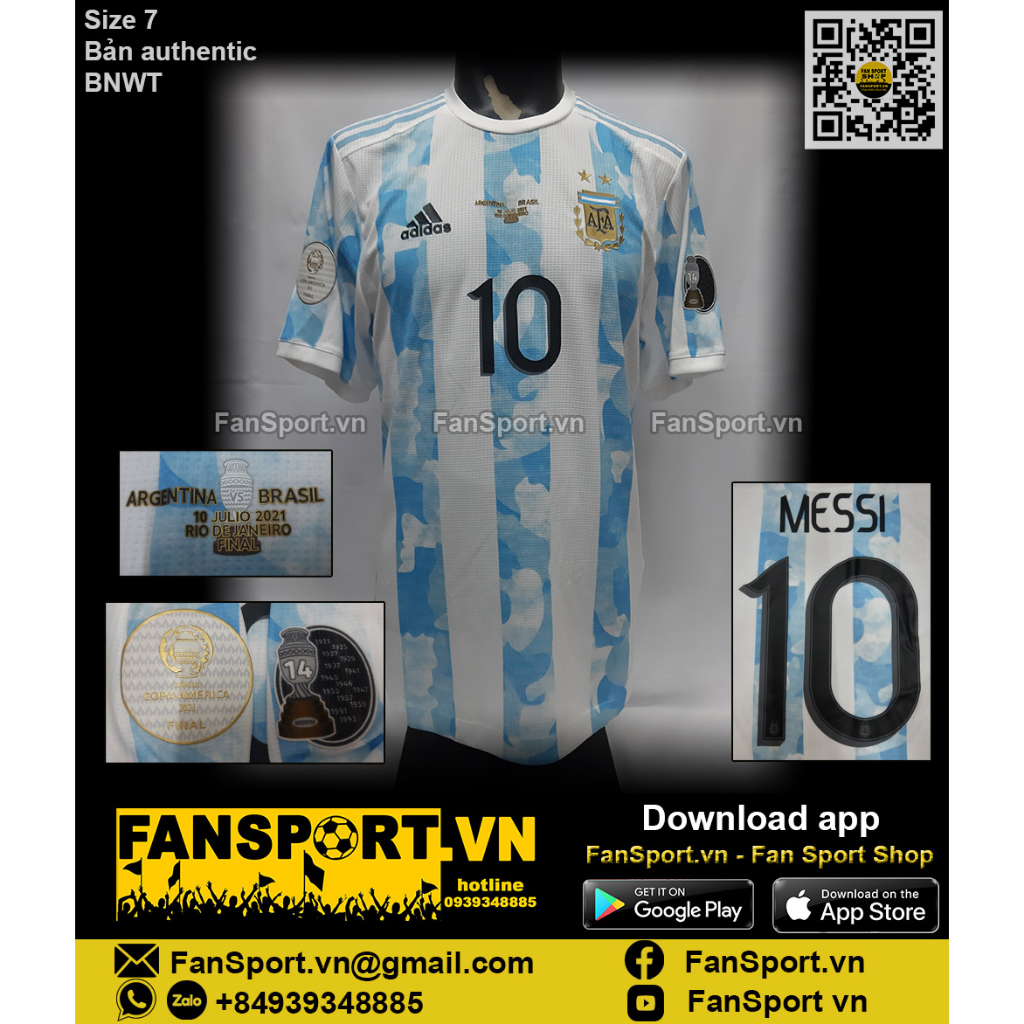 Áo đấu cầu thủ bóng đá Messi 10 Argentina Copa America 2021 shirt FS6569 jersey authentic chính hãng size số 7