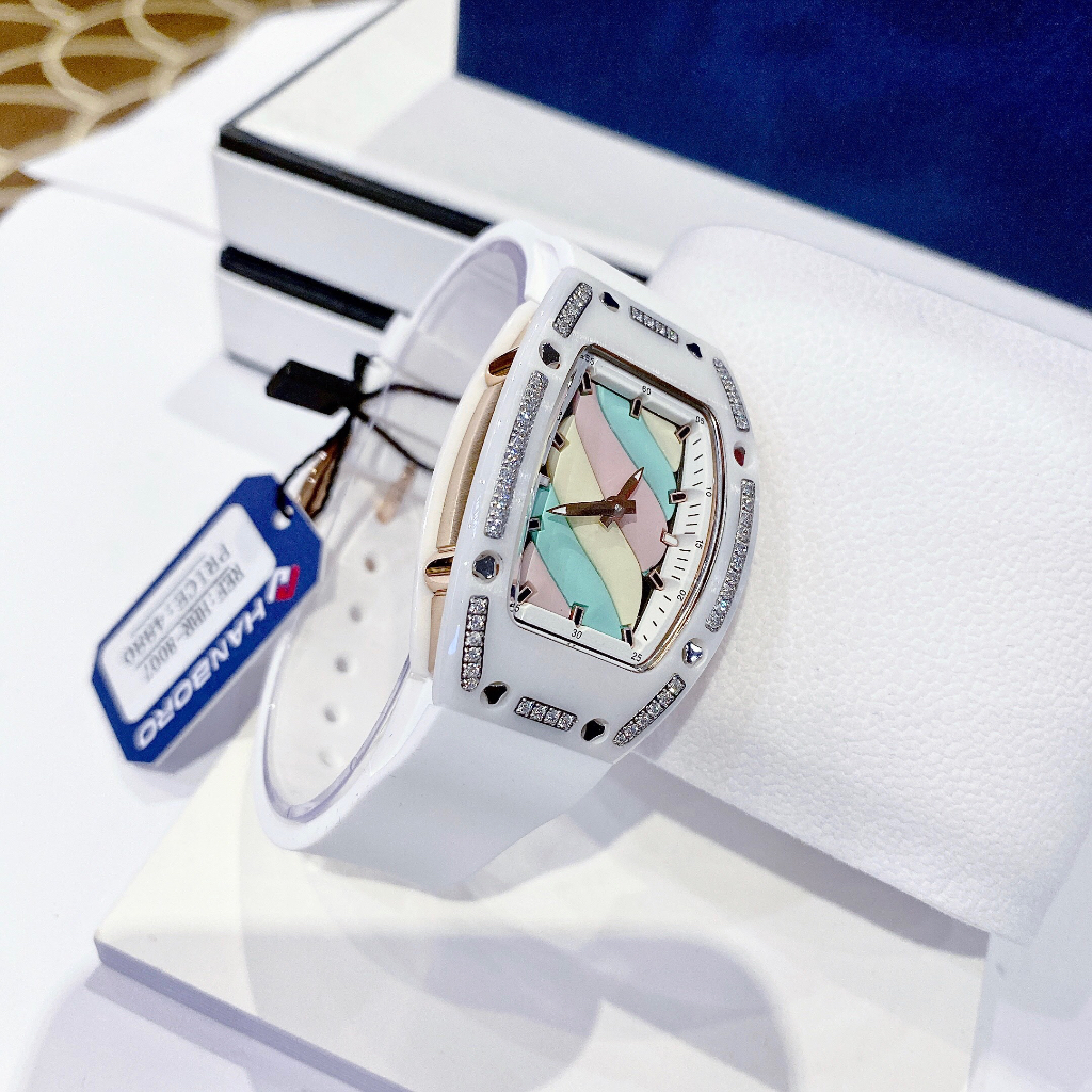 Đồng hồ nữ Hanboro By Huboler HBR-807 thiết kế sang chảnh 35mm, Dây cao su, Authentic, fullbox, Luxury diamond watch