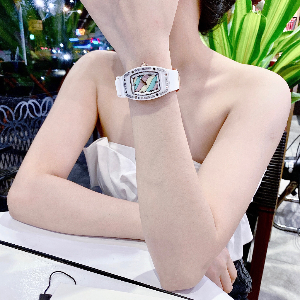 Đồng hồ nữ Hanboro By Huboler HBR-807 thiết kế sang chảnh 35mm, Dây cao su, Authentic, fullbox, Luxury diamond watch