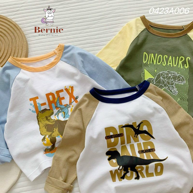 ÁO DÀI TAY ZACLANG PHỐI TAY IN KHỦNG LONG CHO BÉ