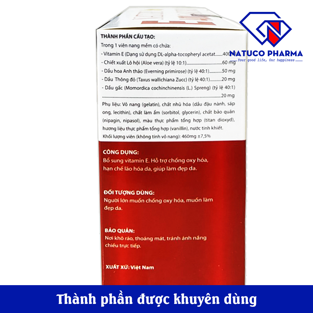 Hộp 100 viên Viên uống Vitamin E Korya 4000 kết hợp dầu thông đỏ, lô hội - Giúp giảm lão hóa, cấp ẩm da, giảm khô da