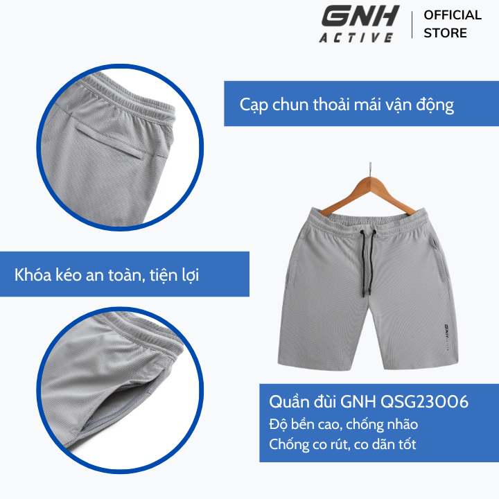 Quần short nam GNH Active Quần ngố nam chất vải cao cấp thoáng khí thấm hút mồ hôi phong cách trẻ trung | GNH 23006