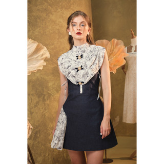 CHICHI - Váy Kaki jean phối hoa ép lưới Robe Fontaine