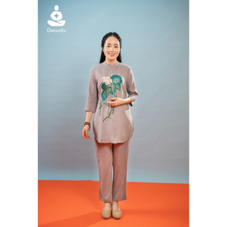 Quần Áo Đi Lễ, Set Đồ Bộ Nữ Màu Trắng Cổ Tàu Ngắn Tay Linen Tự Nhiên Mềm Mại, Thoáng Mát - Mộc Liên