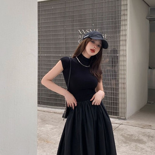 Váy Thu Đông Cao Cổ Màu Đen Tay Ngắn Dáng Dài Xòe Thu Đông Phong Cách Hàn Quốc Sang Chảnh - Ellie Dress