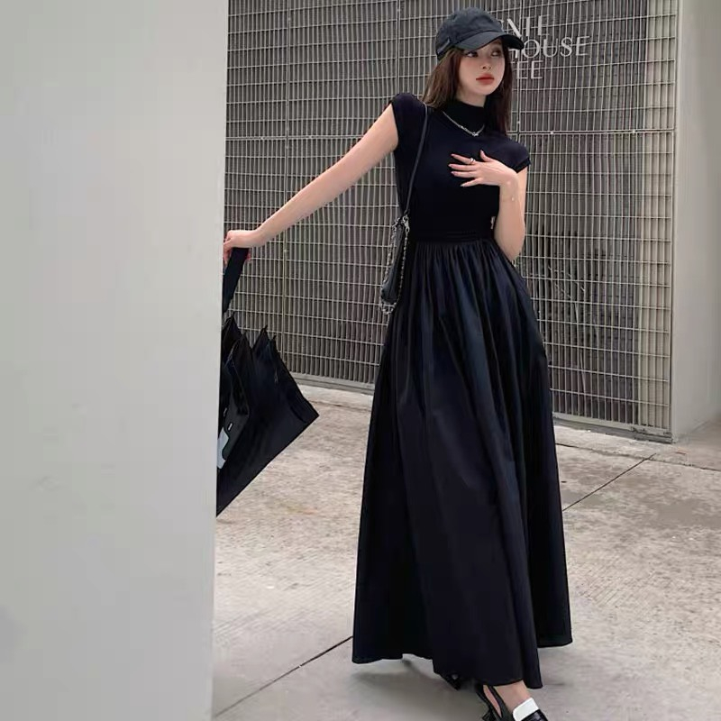 Váy Thu Đông Cao Cổ Màu Đen Tay Ngắn Dáng Dài Xòe Thu Đông Phong Cách Hàn Quốc Sang Chảnh - Ellie Dress