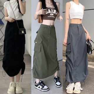  Chân Váy Dài KaKi Lưng Cao Túi Hộp Siêu Hot Dây Rút Phong Cách Hàn Quốc MA400 