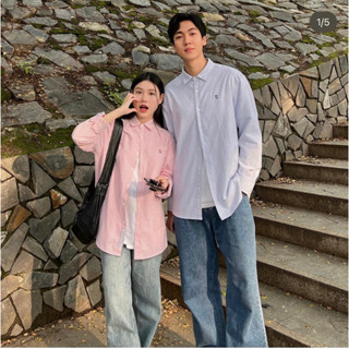  Áo sơ mi kẻ Joomate nam nữ mặc đôi unisex form rộng đẹp thêu chữ S 30711 p4k4 