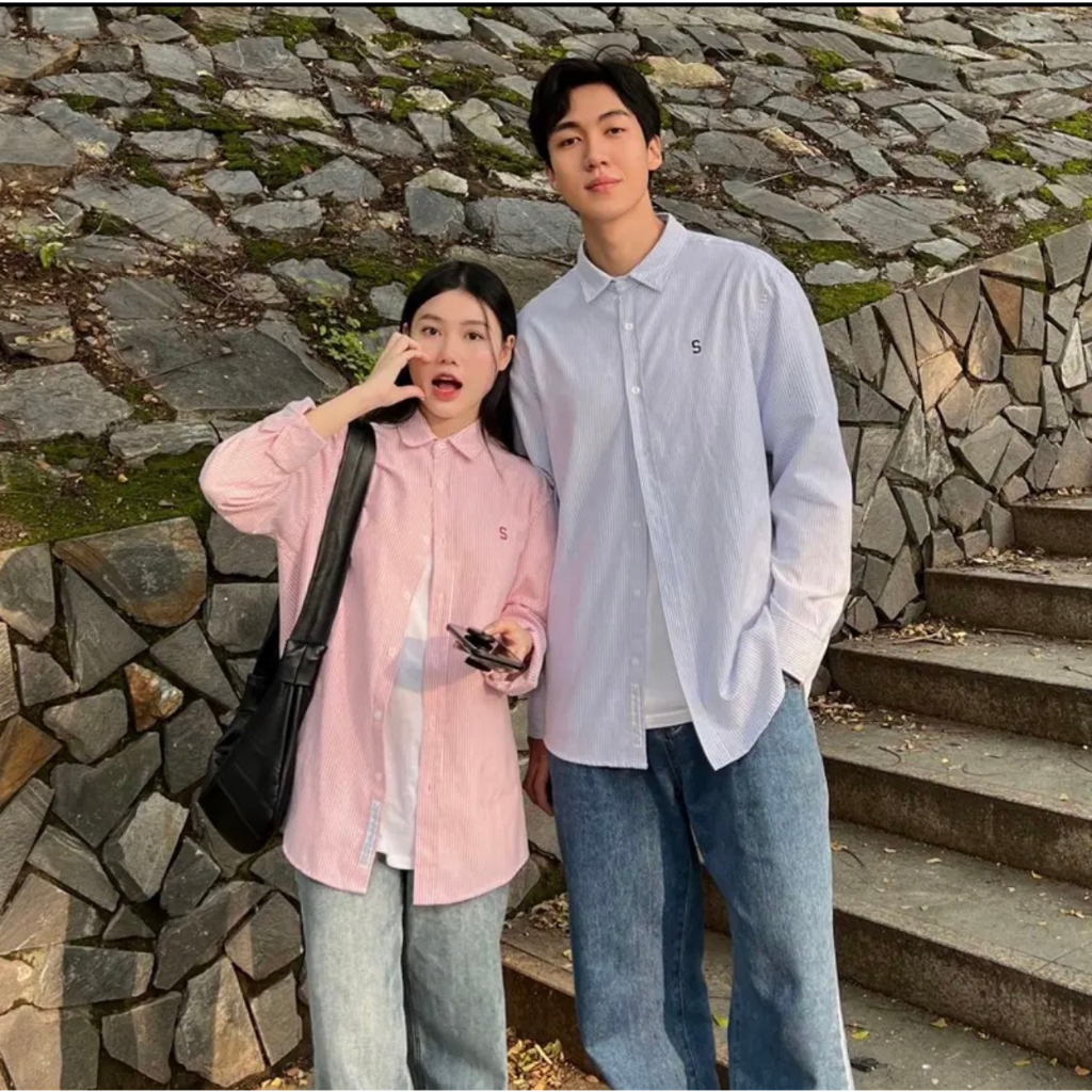 Áo sơ mi kẻ Joomate nam nữ mặc đôi unisex form rộng đẹp thêu chữ S 30711 p4k4
