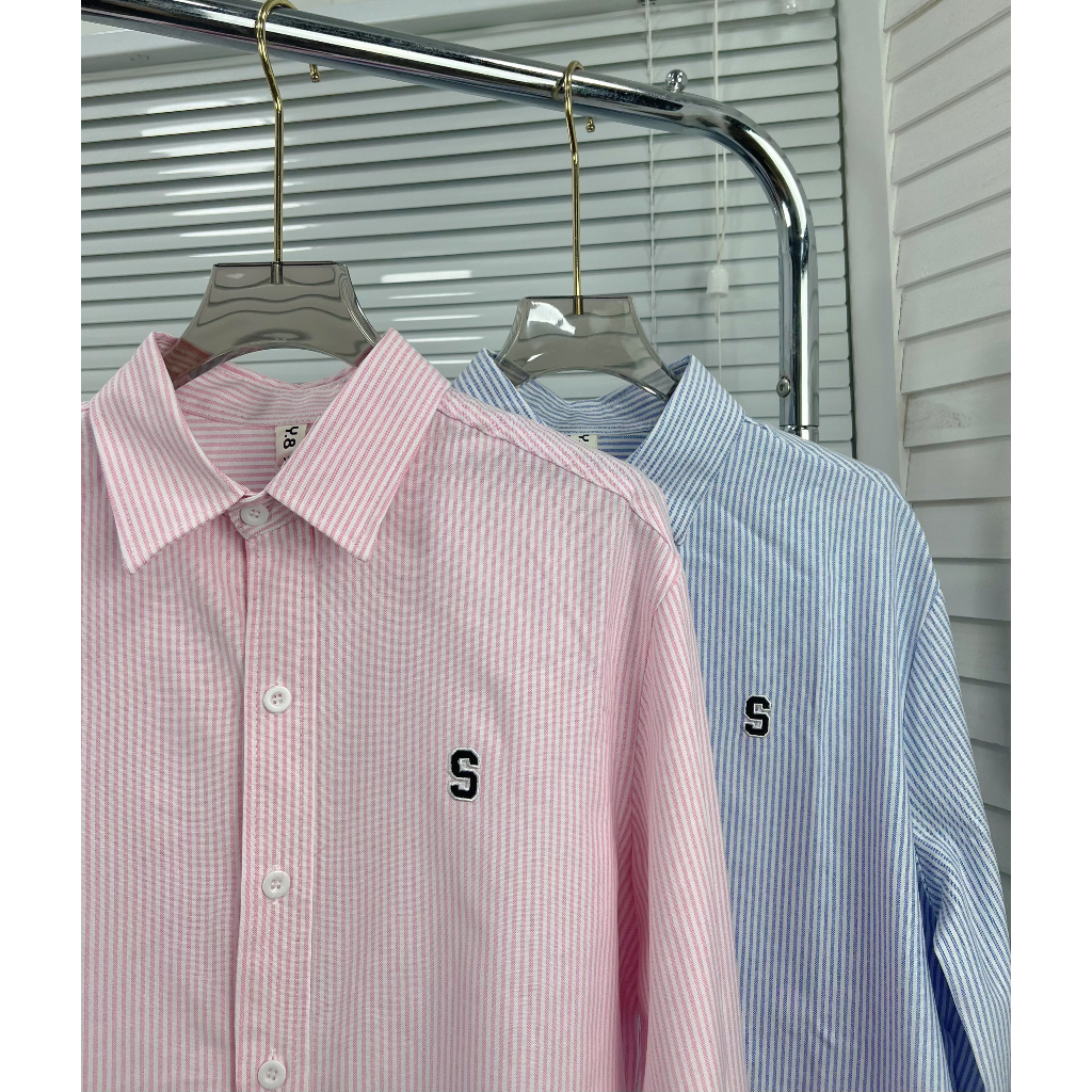 Áo sơ mi kẻ Joomate nam nữ mặc đôi unisex form rộng đẹp thêu chữ S 30711 p4k4