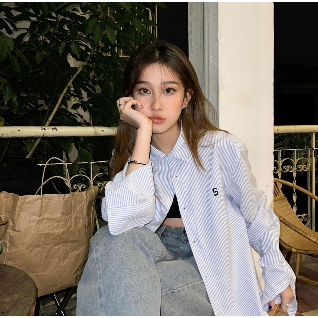 Áo sơ mi kẻ Joomate nam nữ mặc đôi unisex form rộng đẹp thêu chữ S 30711 p4k4