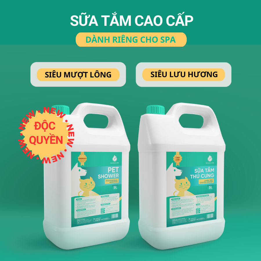 Can 5L Sữa tắm thú cưng Cao Cấp dành riêng cho Spa chó mèo thơm lâu SIÊU MƯỢT LÔNG SIÊU LƯU HƯƠNG Beoncare can 5l