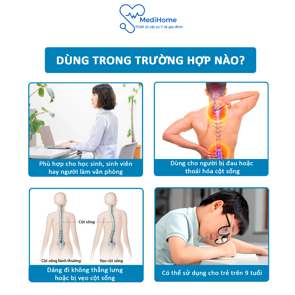 Đai chống gù lưng nam nữ trẻ em người làm văn phòng chính hãng Bonbone Pita Sapo Posture full size - MediHome