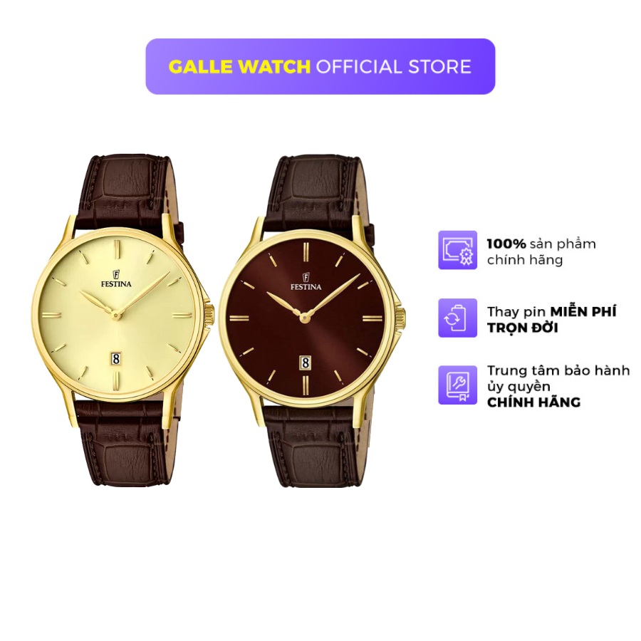 Đồng hồ nam Festina Watch F16747 mặt kính Mineral, chống nước 5 ATM, dây da đeo tay cao cấp chính hã