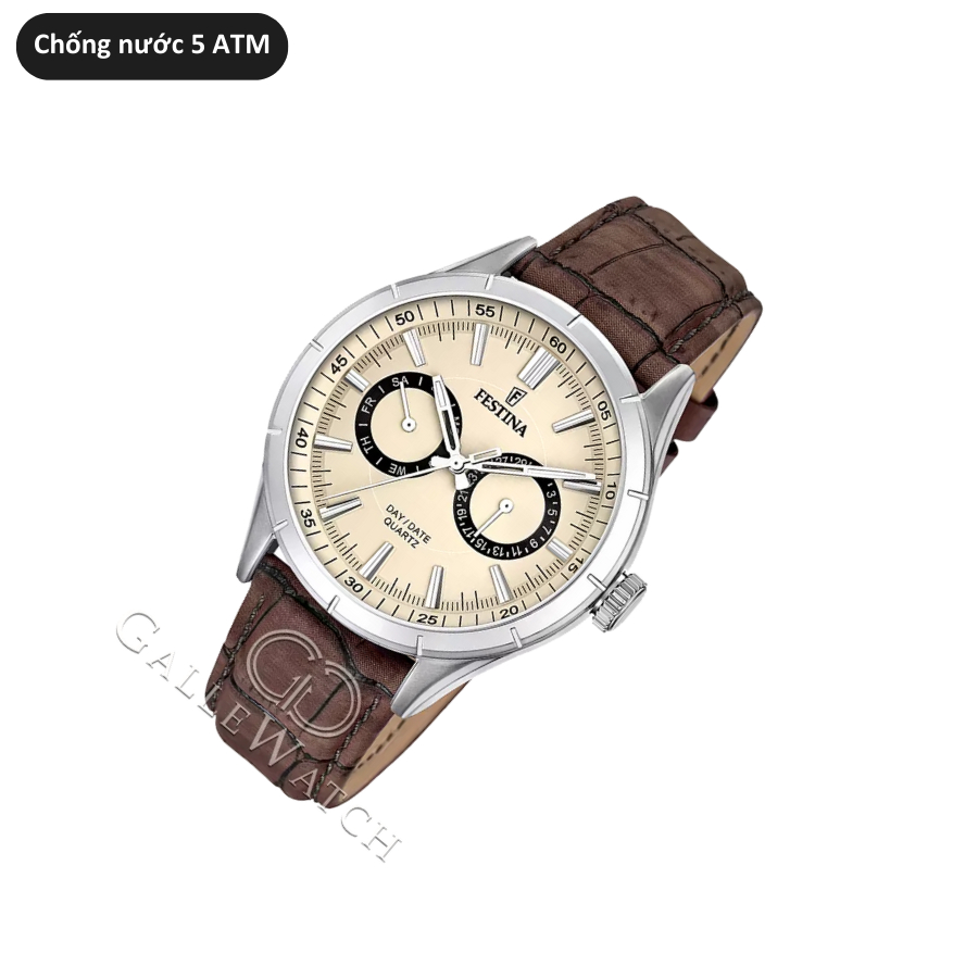 Đồng hồ nam Festina Watch F16781/2 mặt kính Mineral chống xước, chống nước 5 ATM, dây da đeo tay cao cấp chính hãng