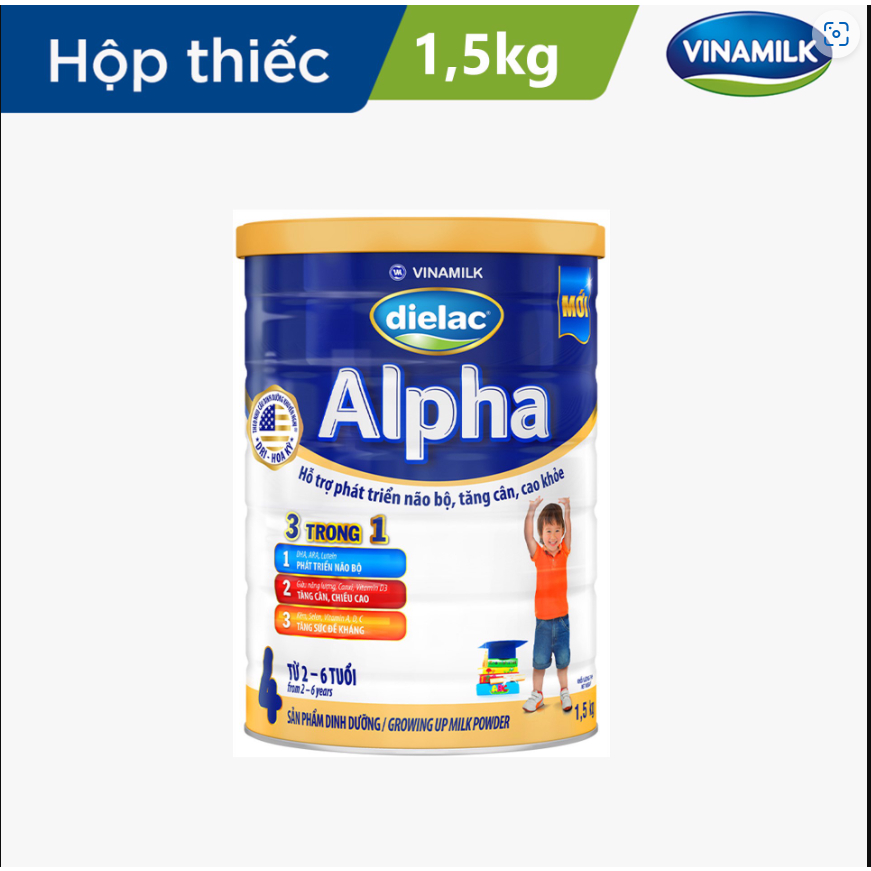 Sữa bột Dielac Alpha 4 1.5kg (cho bé từ 2- 6 tuổi) - Sữa công thức 3 trong 1 hỗ trợ phát triển não bộ, tăng cân chiều ca