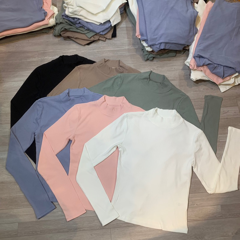 T&DShop (TD013) Áo Thun Gân Nữ Cổ Lọ, Hàng Việt Nam Xuất Khẩu.