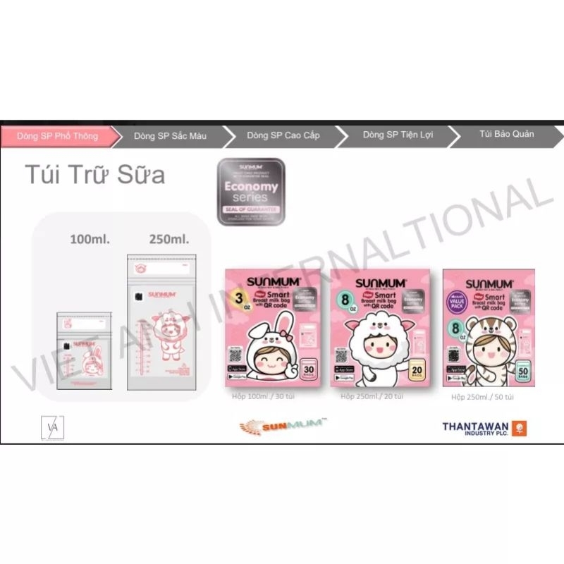 Hộp 50 Túi Trữ Sữa Sunmum 100ml, 150ml, 250ml - Thái Lan