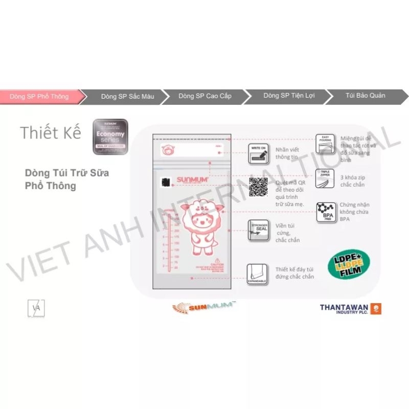 Hộp 50 Túi Trữ Sữa Sunmum 100ml, 150ml, 250ml - Thái Lan