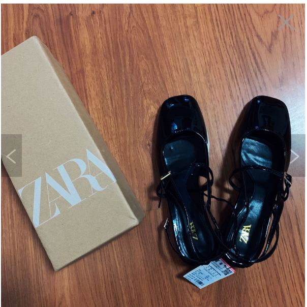 Giày nữ ZÊRA gót slingback mũi tròn đế bằng hàng full box đen bóng dễ kết hợp nhiều phong cách