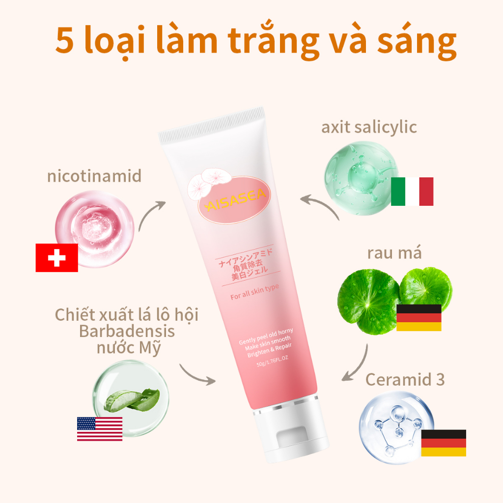 Gel Tẩy Tế Bào Chết  Niacinamide+Ceramide 50g AISASEA Kem Làm Trắng Da Sạch Sâu Lỗ Chân Giảm Mụn Đầu Đen | BigBuy360 - bigbuy360.vn