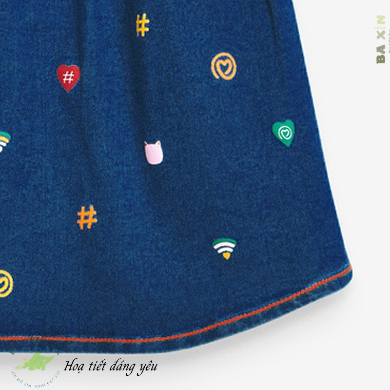 VÁY JEAN SÁT NÁCH NÚT CÀI CHO BÉ GÁI TRẺ EM LITTLE MAVEN HOẠ TIẾT SIÊU DỄ THƯƠNG THÊU NỔI SIZE ĐẠI