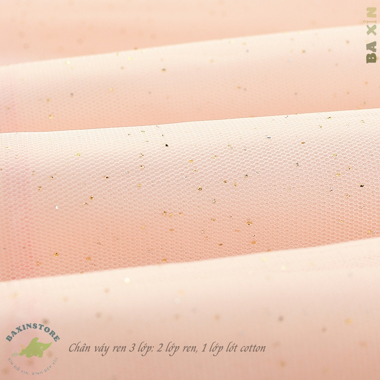 VÁY ĐẦM BABYDOLL CÔNG CHÚA MALWEE COTTON PHỐI REN KIM TUYẾN CHO BÉ GÁI TRẺ EM SIZE ĐẠI 2 3 4 5 6 7 TUỔI