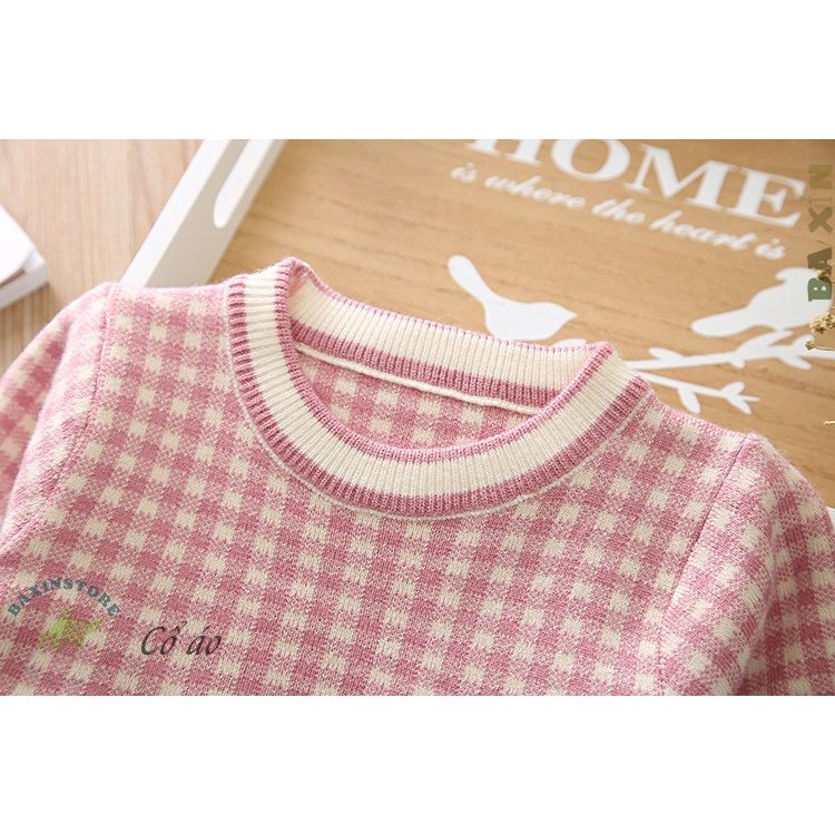 VÁY ĐẦM CHỮ A DÀI TAY CỔ TRÒN CHẤT COTTON LEN BÔNG, LEN TĂM DÀY MÙA ĐÔNG CHO BÉ GÁI TRẺ EM