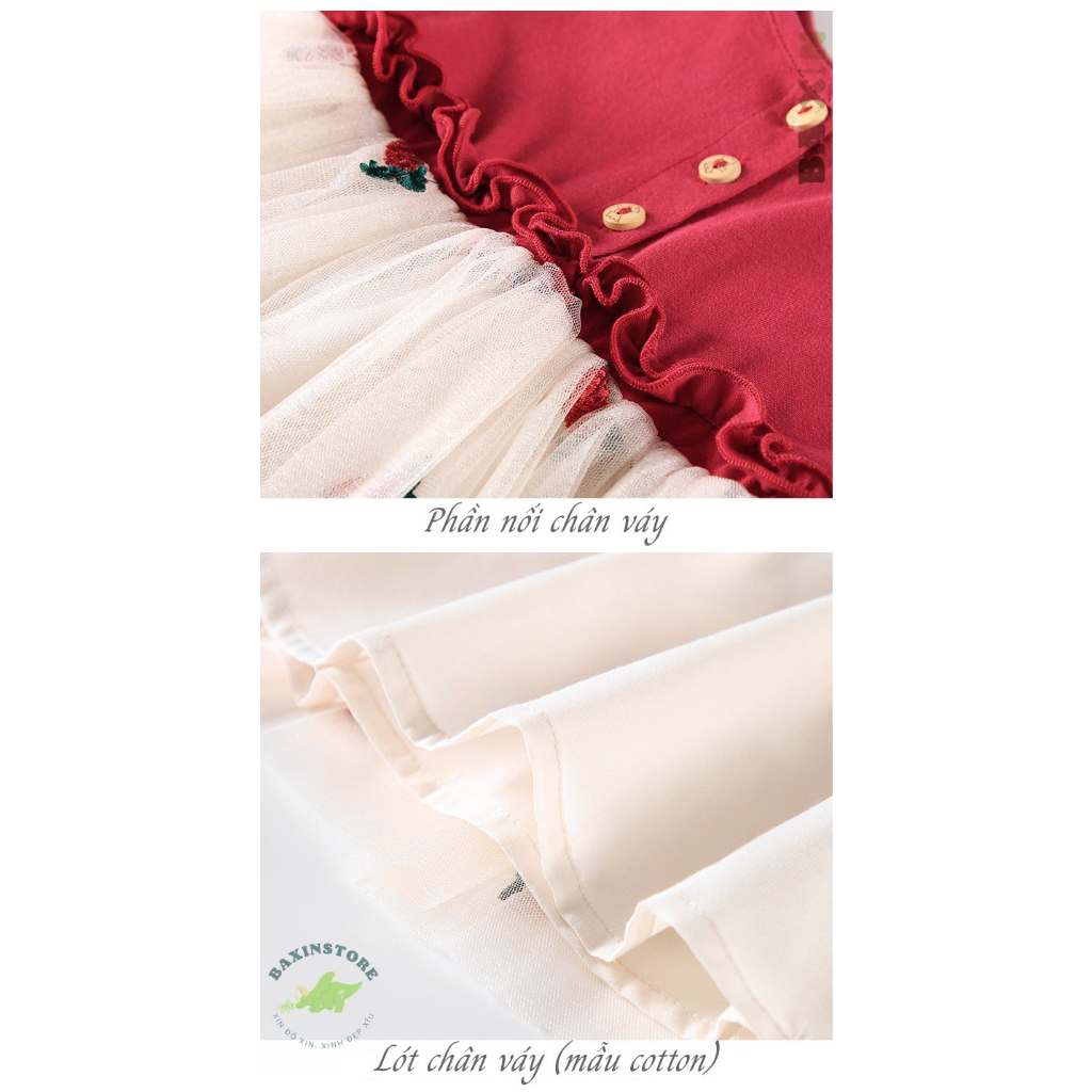 VÁY ĐẦM CÔNG CHÚA THIẾT KẾ AMILA DÀI TAY NÚT CÀI COTTON CHẦN BÔNG PHỐI VOAN THÊU CHÂN VÁY CHO BÉ GÁI, TRẺ EM.