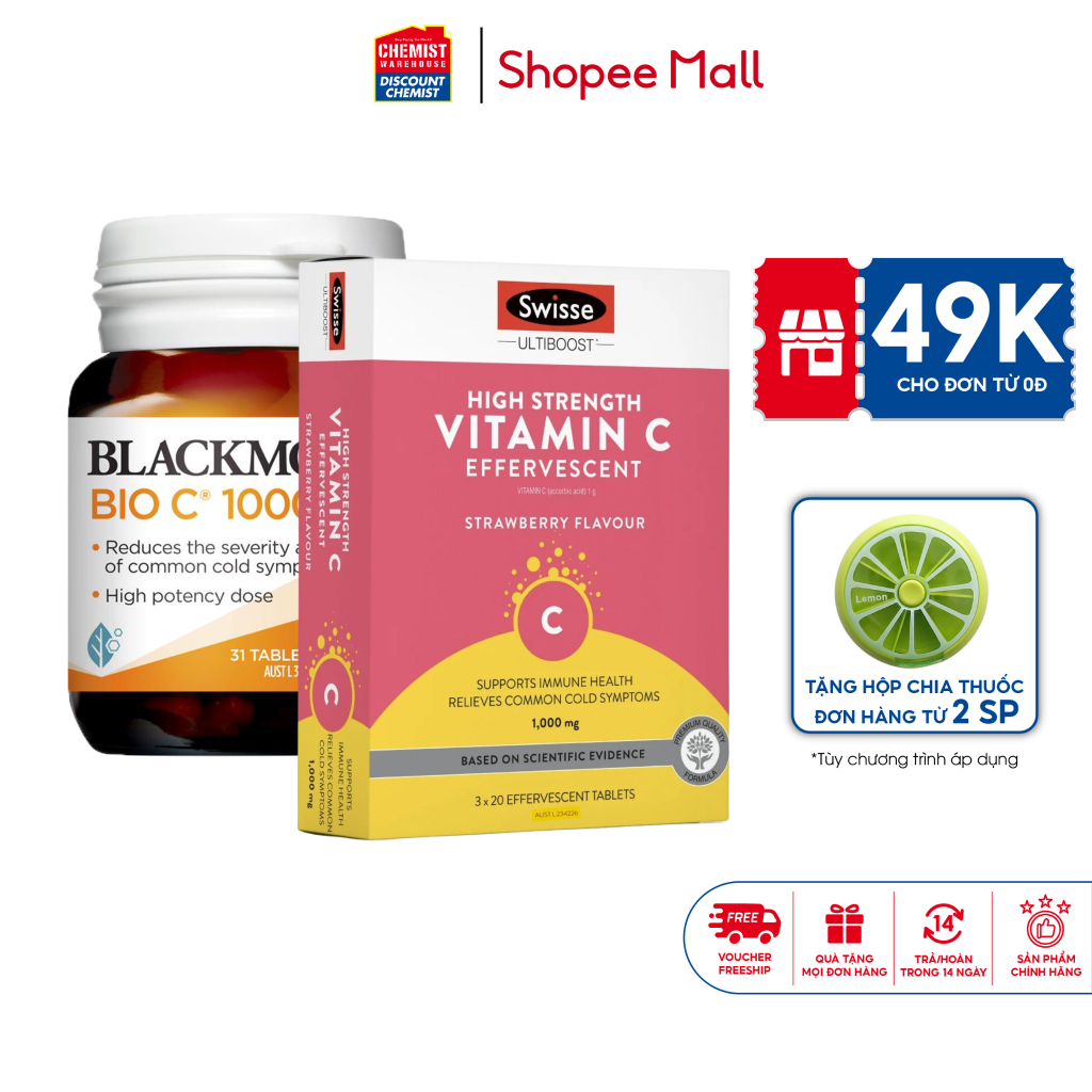 (Date 10/2023) Bổ sung Vitamin C Blackmores và Swisse dạng viên và sủi dễ dàng hấp thụ