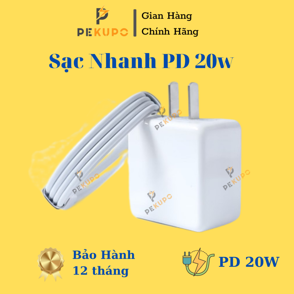 Bộ Cục Cáp Sạc Nhanh PD 20W, Cam Kết Tốc Độ Sạc, Không Nóng Máy, Bảo Hành 12 Tháng Chính Hãng PEKUPO