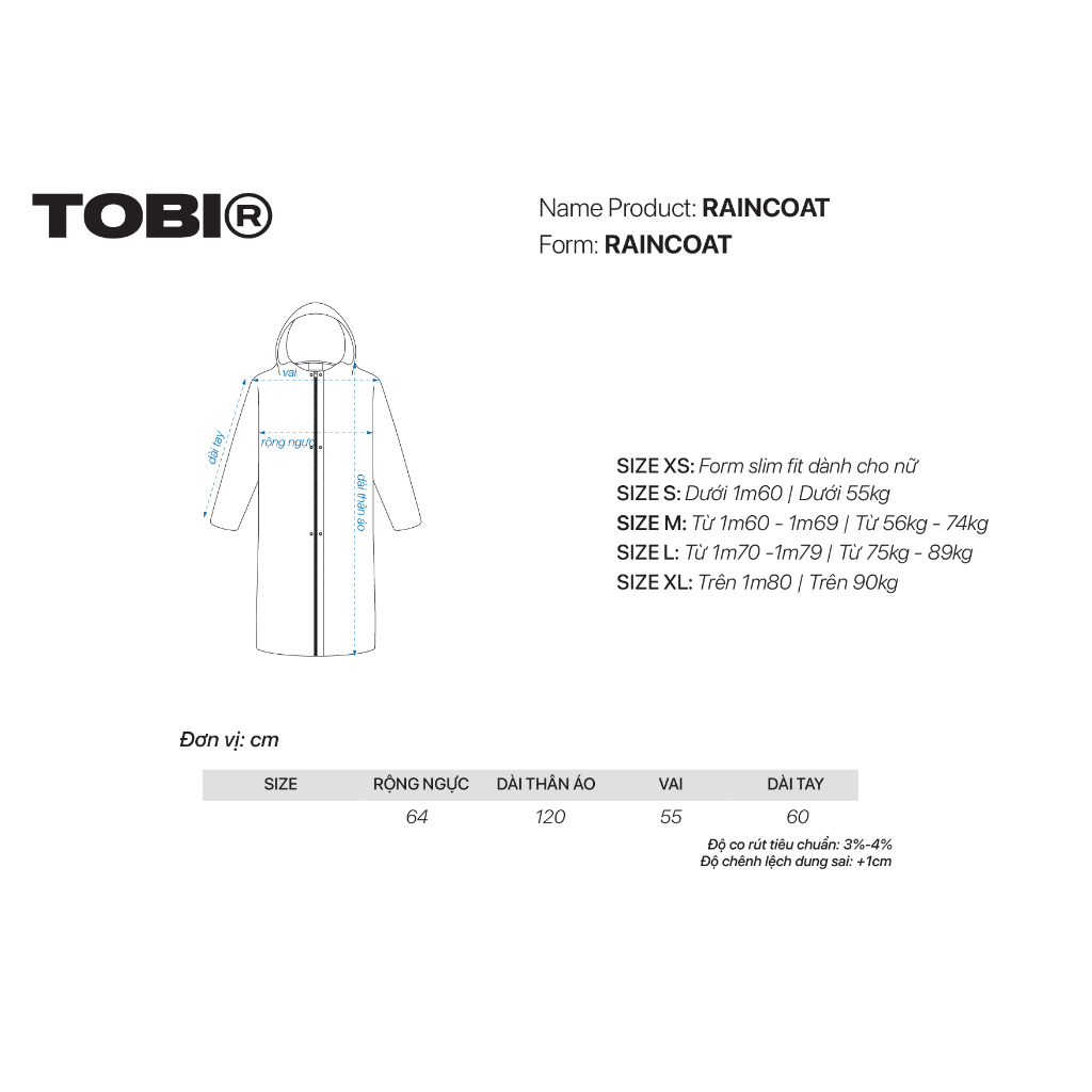 Áo Mưa Một Người Vải Dù TOBI