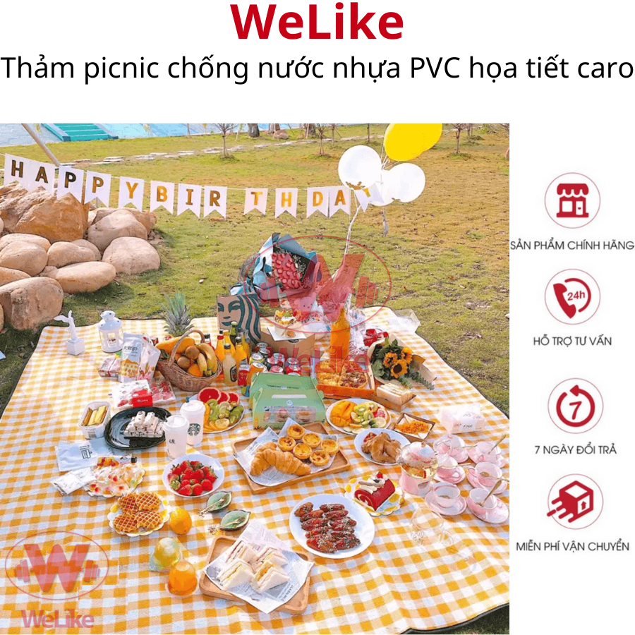 Thảm picnic chống nước Welike  nhựa PVC hoạt tiết caro thích hợp đi du lịch đi phượt chụp ảnh bạt trải cắm trại gấp gọn