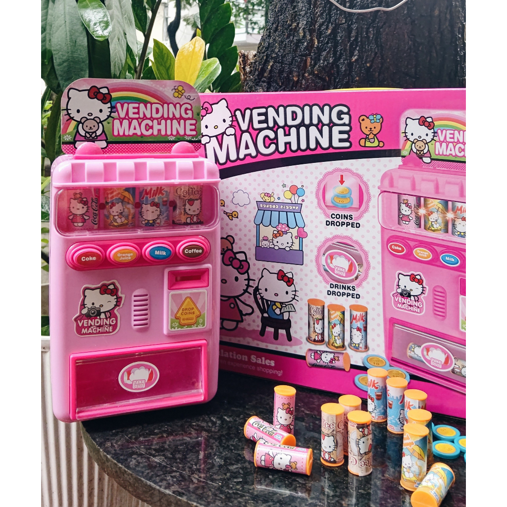 Máy bán nước tự động trẻ em Hello kitty, Đồ chơi máy bán nước ngọt Elsa, poli robocar có đèn âm thanh vui nhộn