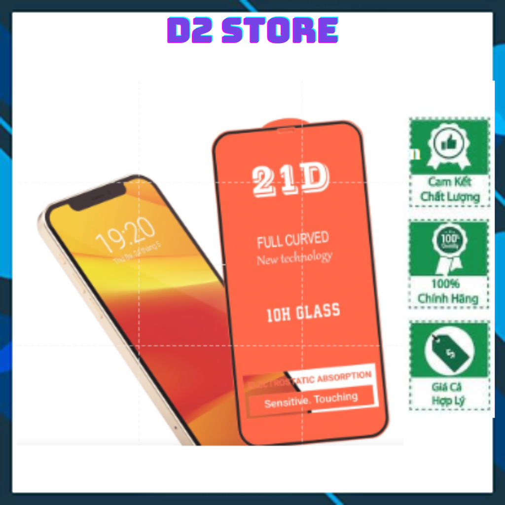 Cường Lực iphon 21D Full Màn Cho ip6_14Promax,Có Tặng Kèm Giấy Lau Màn Hình  -D2 Store .
