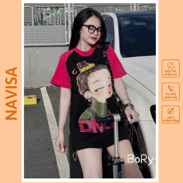 Áo thun nữ tay lỡ chất cotton khô 3158 in hình CÔ GÁI BÚI TÓC phong cách Hàn Quốc CAMASTORE M957