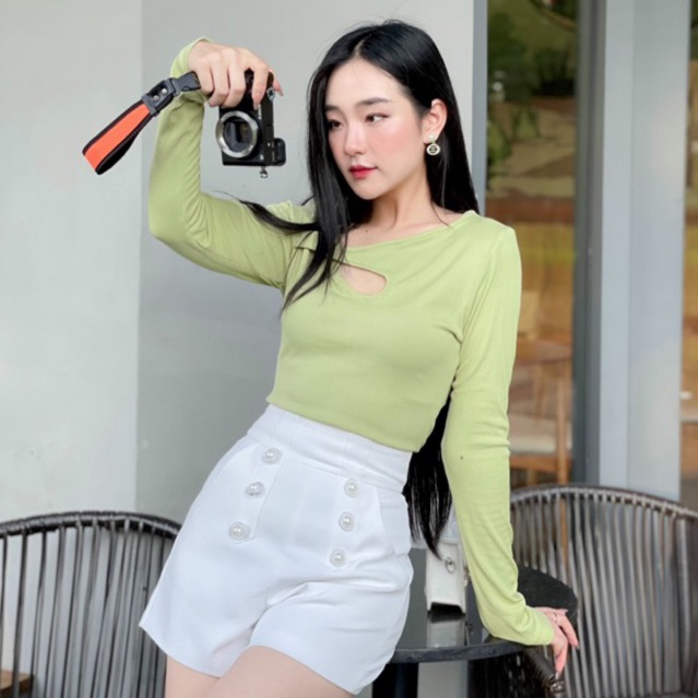 BlackFriday49 Áo thun tăm tay dài cut out độc đáo tông pastel ôm vừa vặn, sang trọng, quyến rũ, hàng thiết kế